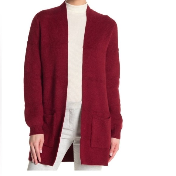 JOSEPH A TEXTURED OPEN FRONT CARDIGAN SWEATER DEEP CRANBERRY NEW WITH TAGS S